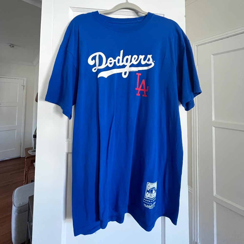 blue mitchell and ness dodgers tshirt